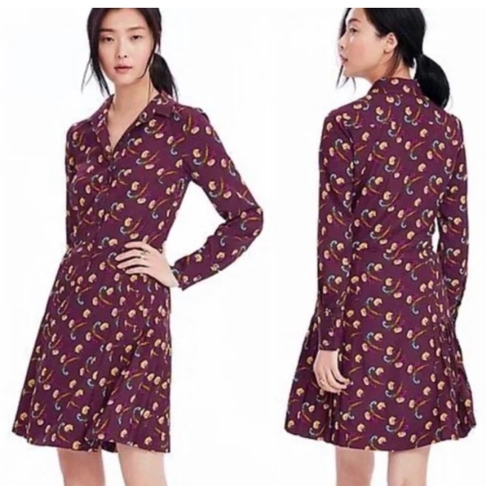 Banana Republic Burgundy Printed Long Sleeve Fit & Flare Shirt Dress,‎ size 2